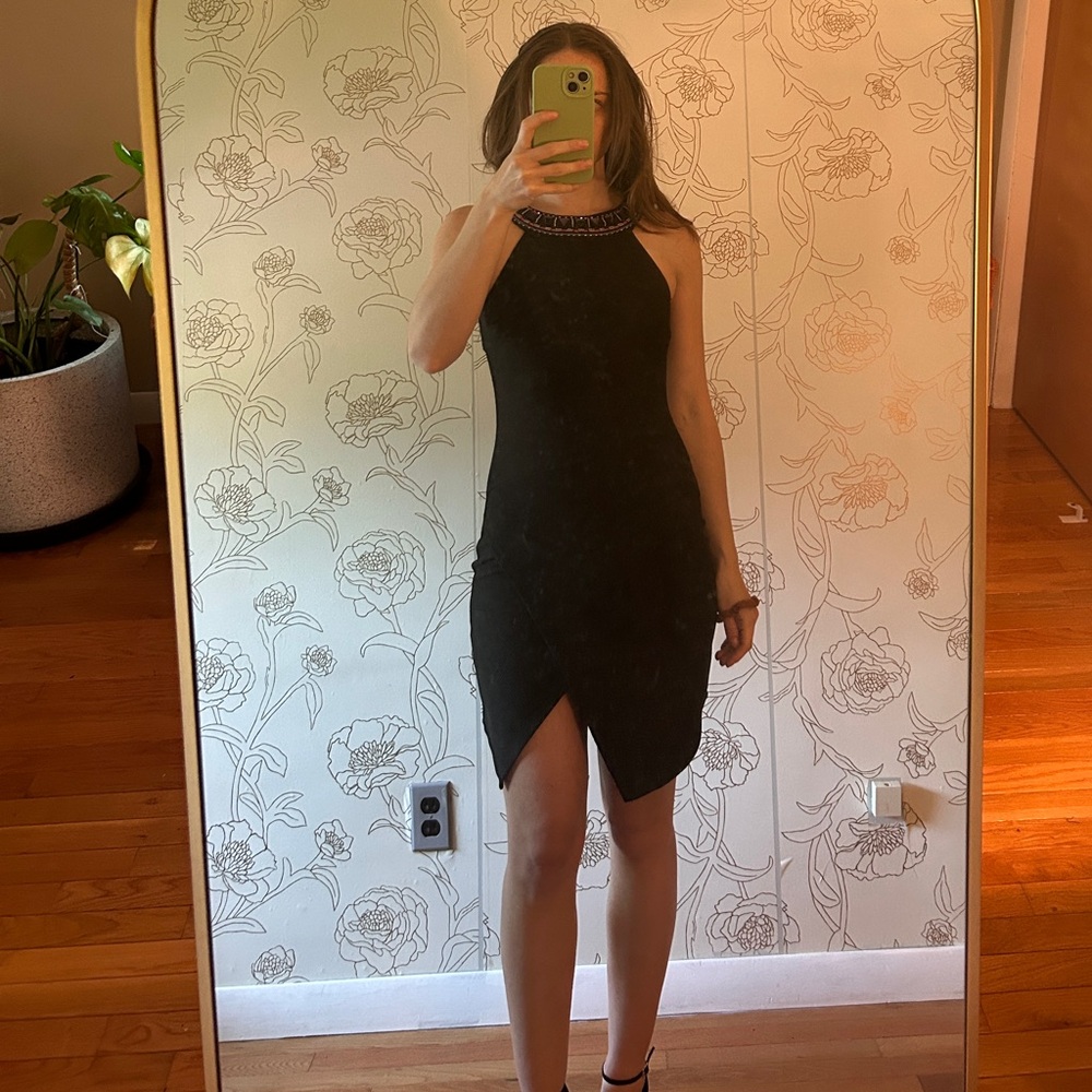 Black Asymmetrical Halter Dress